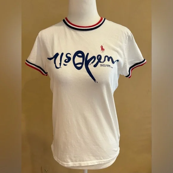 Ralph Lauren Women's US Open Logo Cotton Tee in Pure White XS - Picture 2 of 16